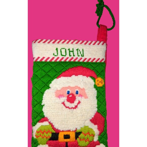Personalized Needlepoint Christmas Stocking Santa Toys Red Backing John" Embroid - Picture 4 of 8